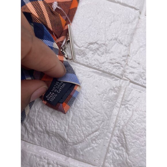 Skinny Tie Madness Mens Plaid Necktie Officer Orange Slim Fit Cotton Tie SKM2128 - Picture 3 of 12